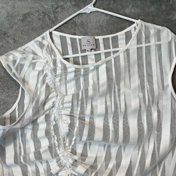 Staci Snider Primrose Top in White Stipe Mesh Size‎ Large - Picture 2 of 7